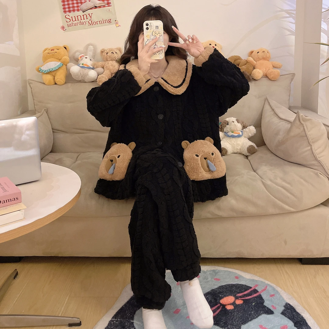 法兰绒睡衣女秋冬款2025新款女大童冬季加绒加厚珊瑚绒初中生女孩