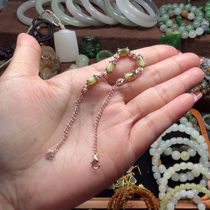 银S925镶嵌手链和田玉青****a