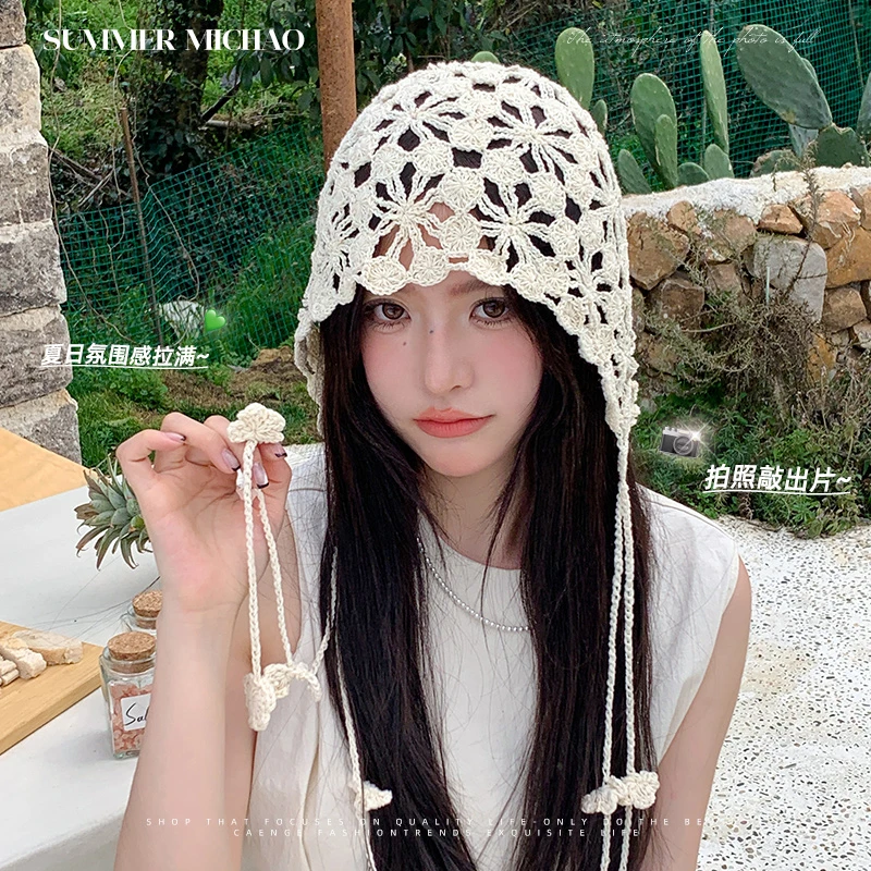弥潮波西米亚手工针织帽镂空博主同款帽子包头帽女夏民族风套头帽