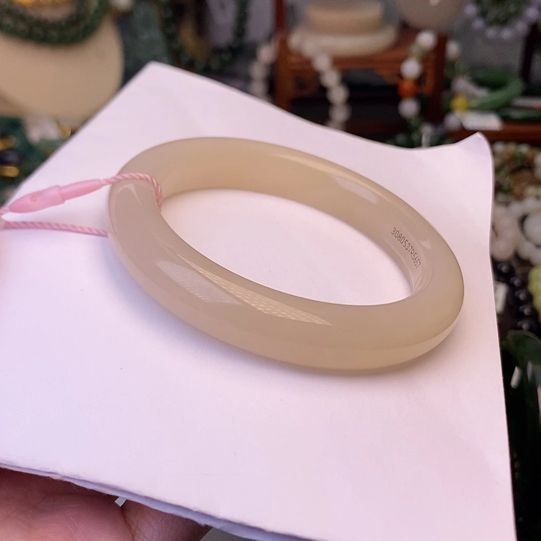 和田玉56.5福利熟藕粉脂膏料手镯未镶嵌