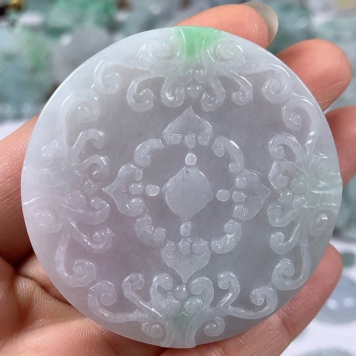翡翠未镶嵌颈饰花开富贵两面工艺福利