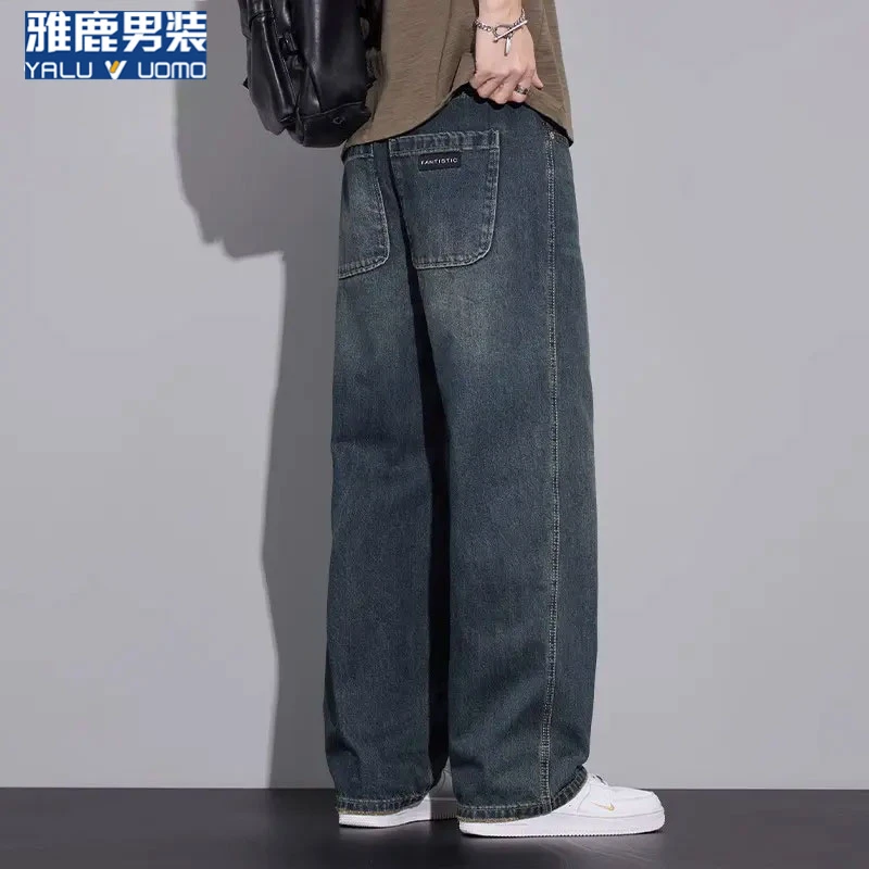 雅鹿男装直筒牛仔裤男士2025夏季新款潮牌百搭美式复古阔腿裤子男
