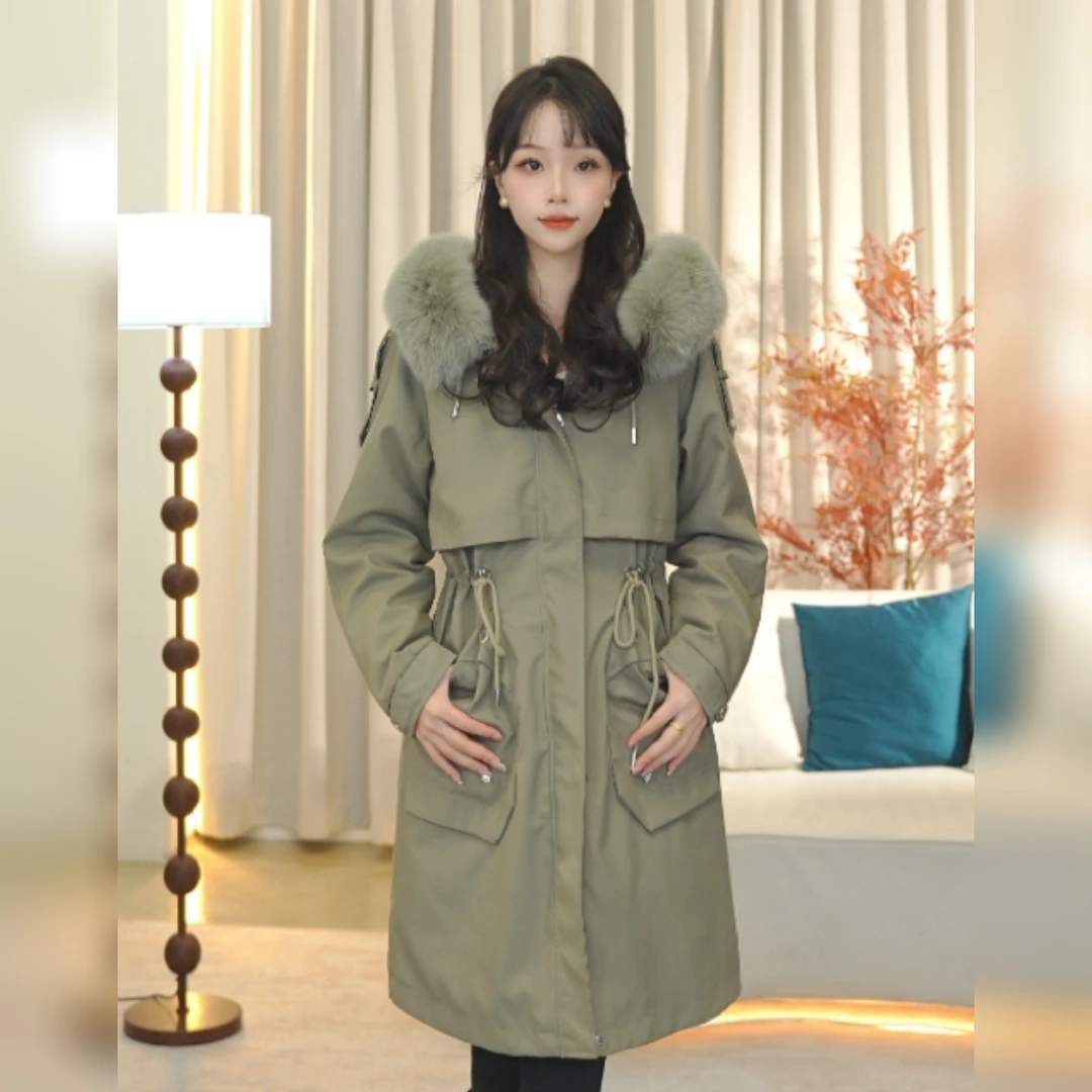 【长河】 995派克服女士秋冬季短款真毛连帽棉服时尚大气百搭外套