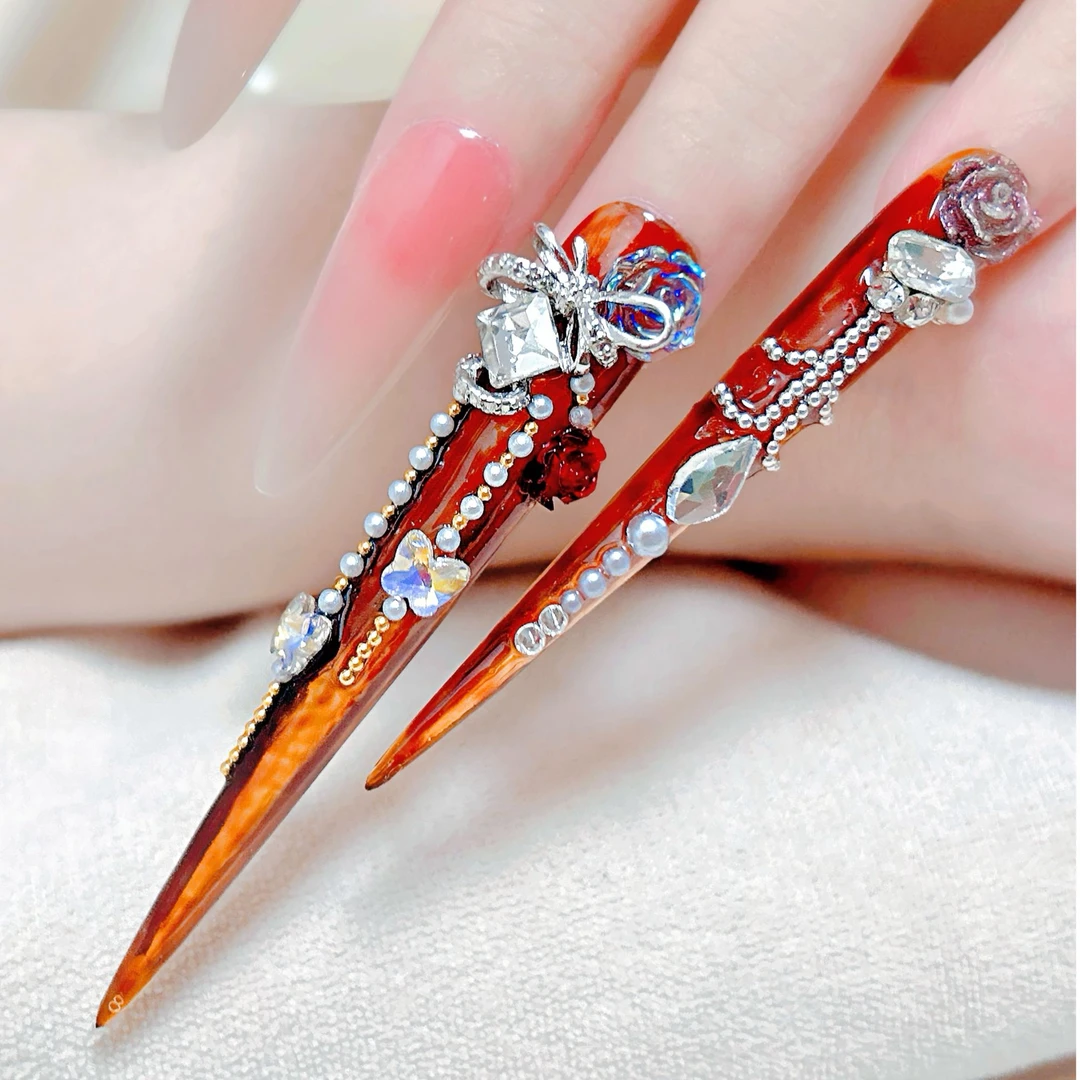 穿戴甲《琥珀》纯手工护甲超好看6.0嬛嬛甲2片.4片.6片美甲