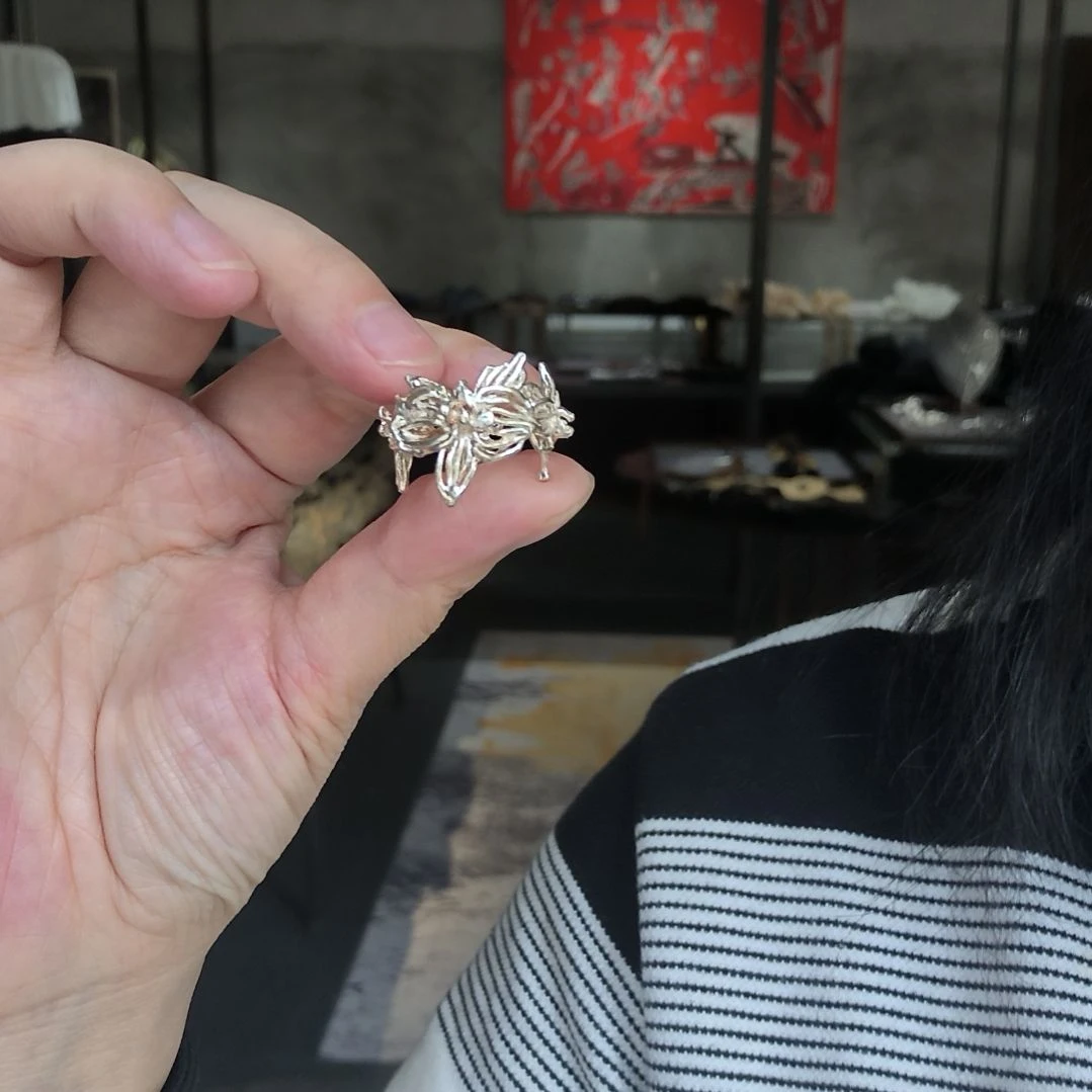 大理石纯铜新品镂空蝴蝶兰戒指孤品