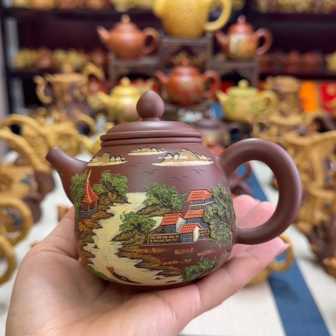 茶壶紫砂彩绘山水