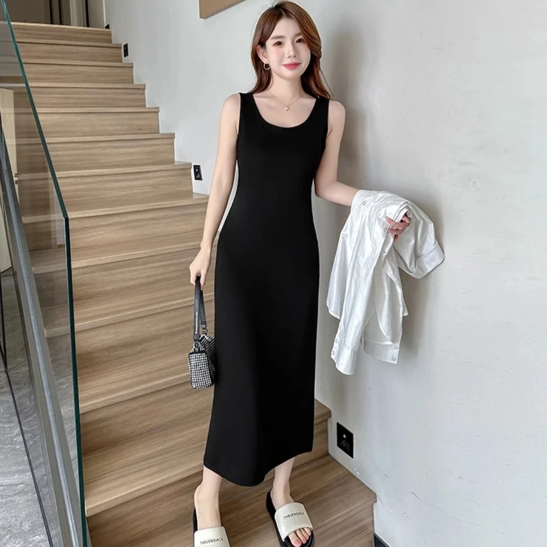 夏季新款温婉大方时尚宽松休闲慵懒风显瘦长款A字洋气黑裙8803