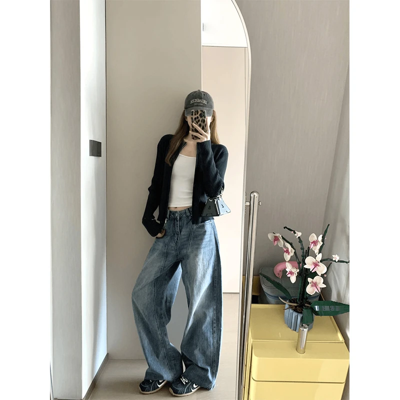 韩系轻奢高级小众女装开衫外套极简内搭慵懒风早秋新款休闲牛仔裤