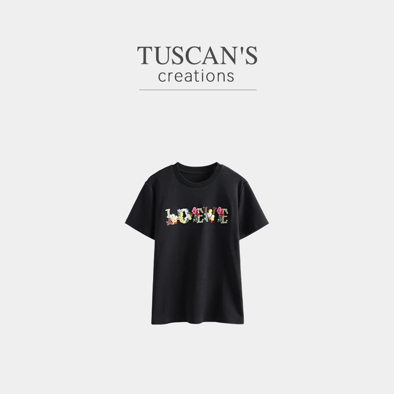 TUSCAN'S CREATIONS春夏新品百搭罗纹女款圆领宽松T恤时代集团