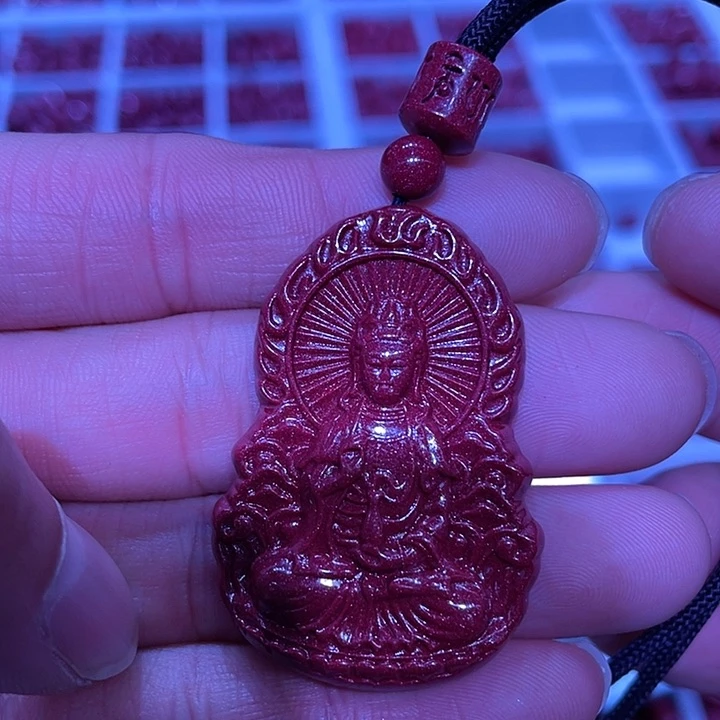 天然辰砂紫金砂观音吊坠