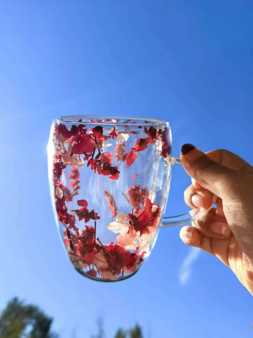 新款2只装永生花双层隔热玻璃杯网红水杯牛奶杯居家办公杯电陶炉