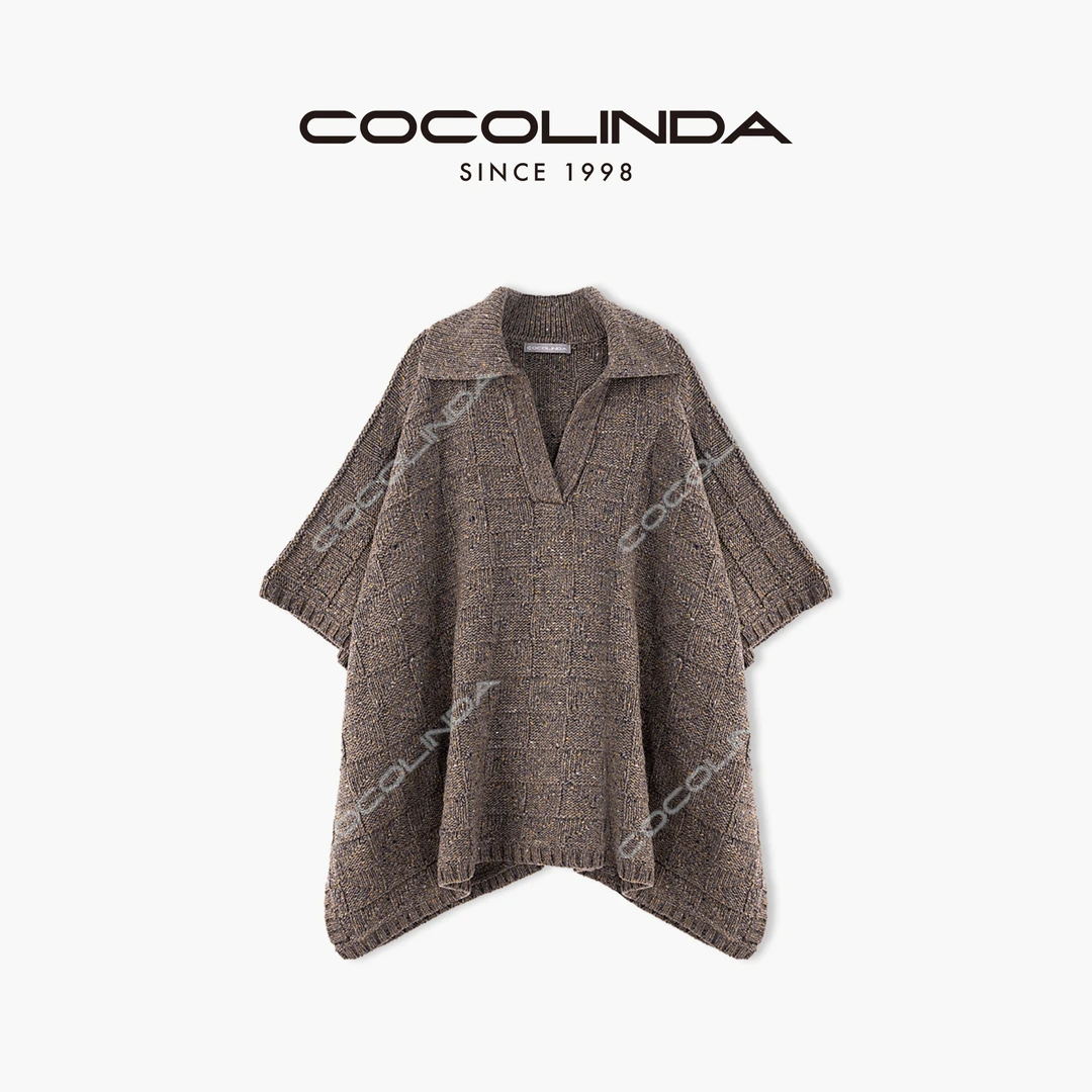 COCOLINDA | 羊驼羊毛V领大披肩长袖毛衫 S2480