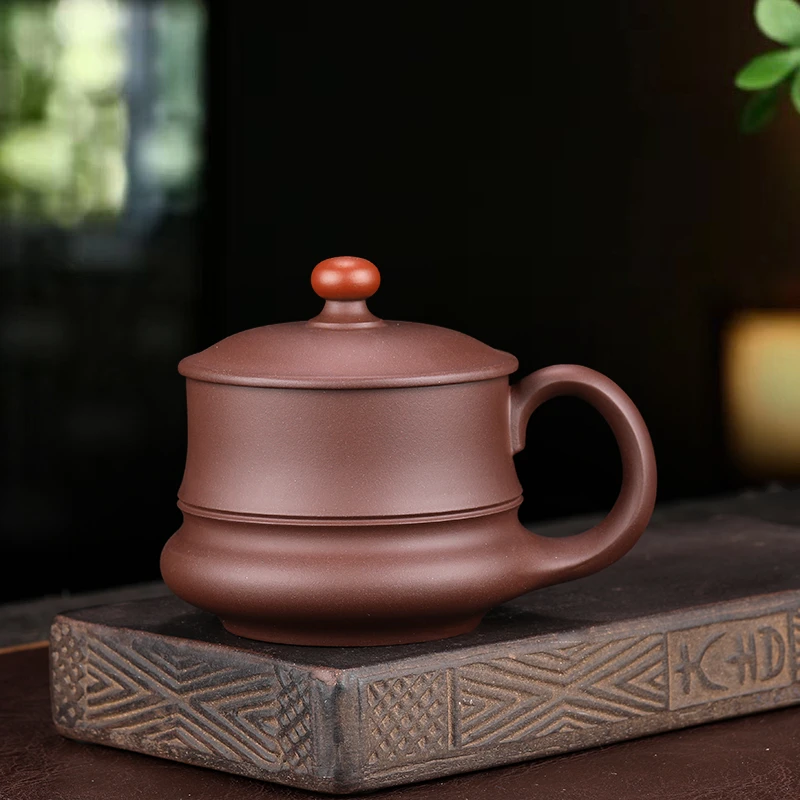 紫砂杯宜兴原矿手工鸿运当头盖杯紫泥上等正宗男士专用办公杯子