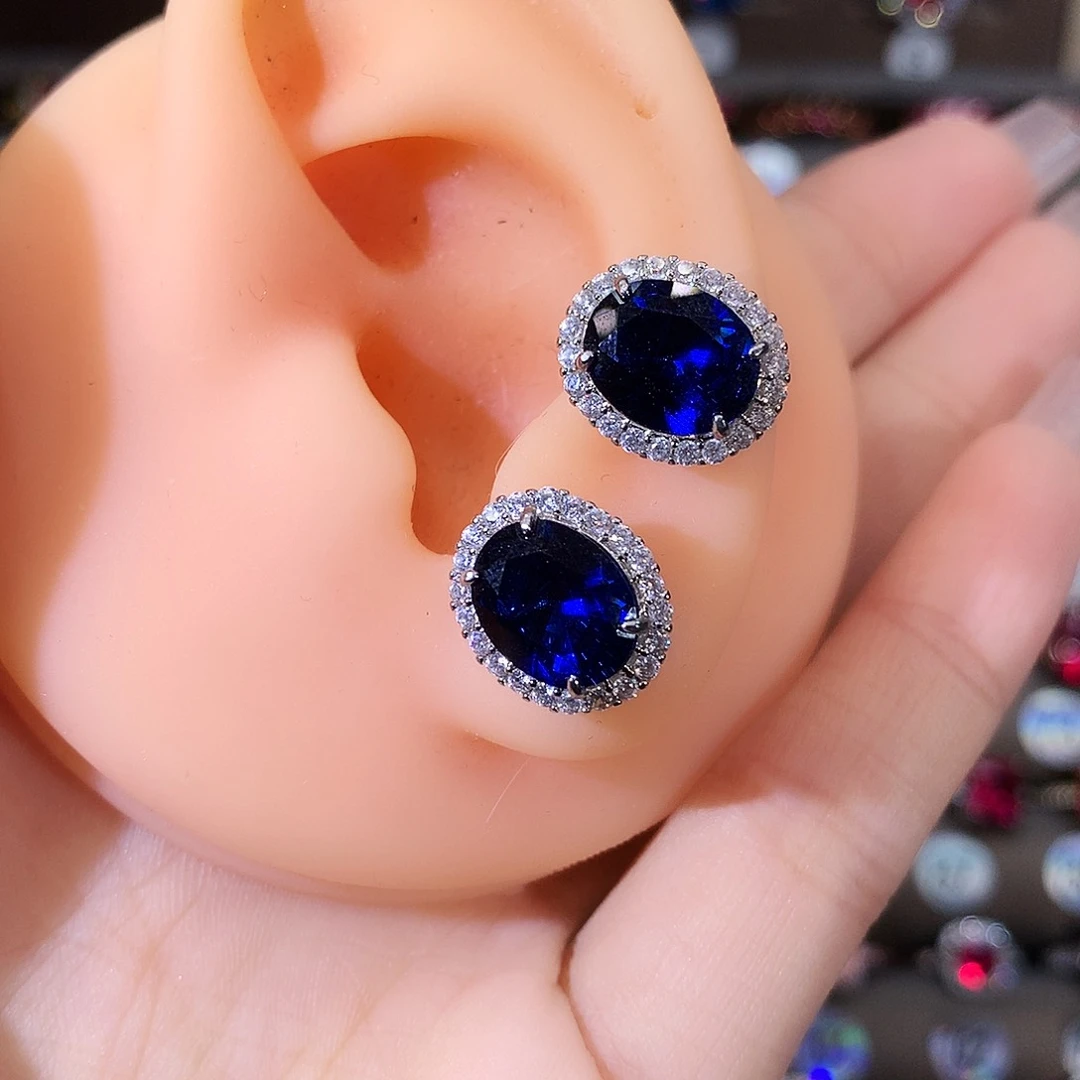 耳饰蓝宝石银S925镶嵌白810