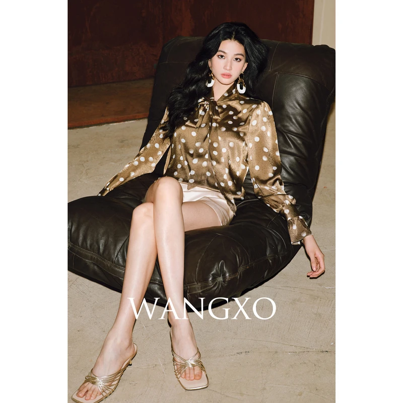 WANGXO 法式飘带波点缎面长袖衬衫  2431536W
