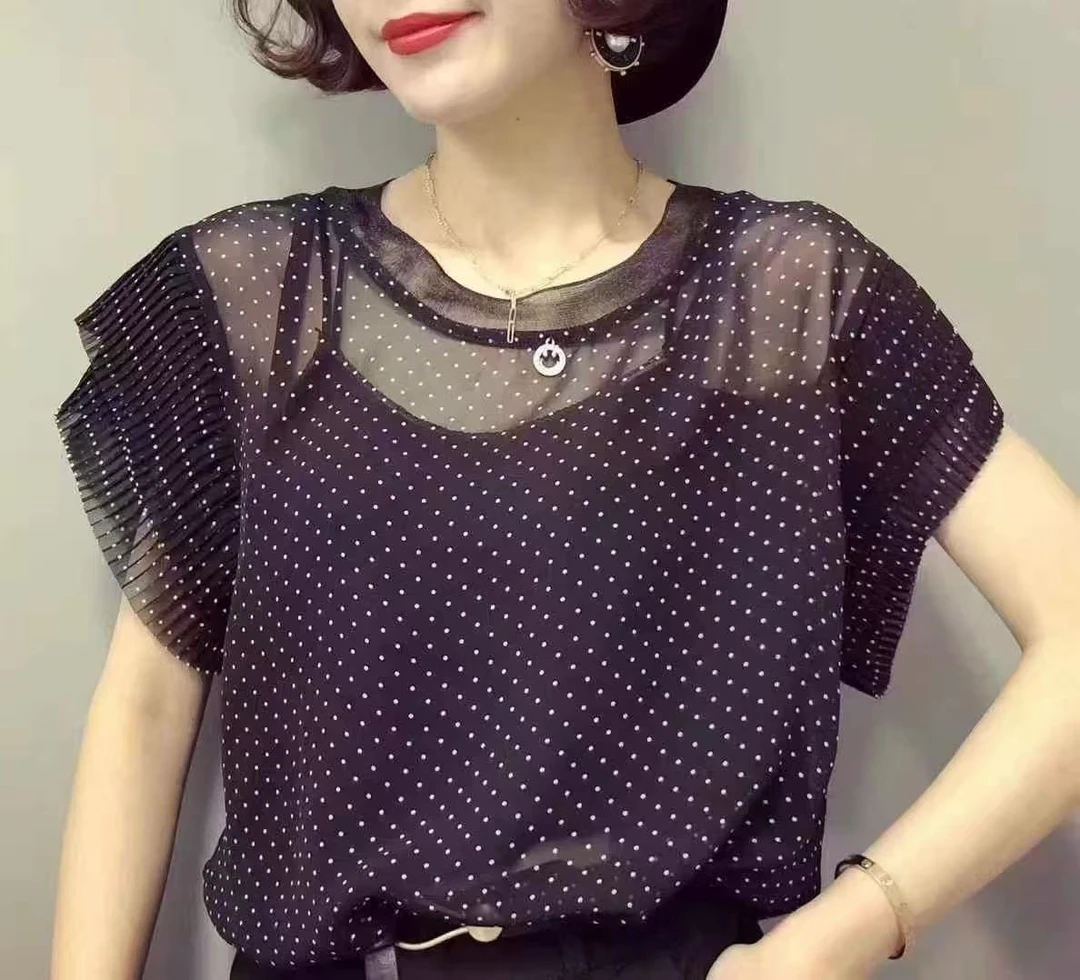高品质薄面料波点上衣