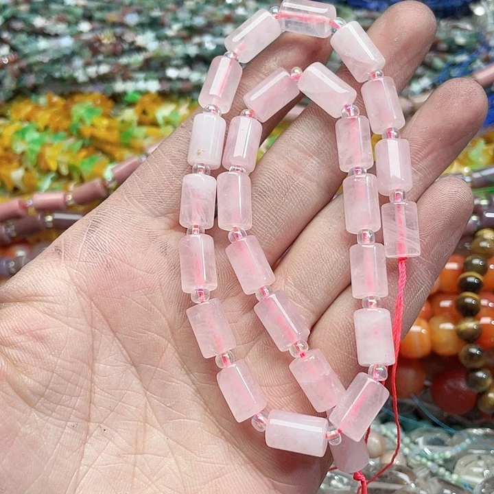 玛瑙/玉髓珠宝半成品未镶嵌一条8x12mm粉晶管珠