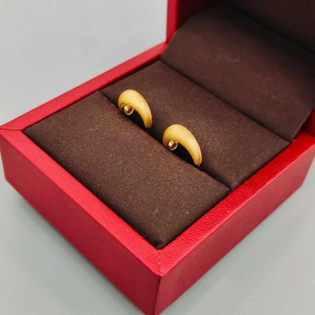 珺铺黄金 5G足金999【一店】拉丝水滴小金豆直针耳钉