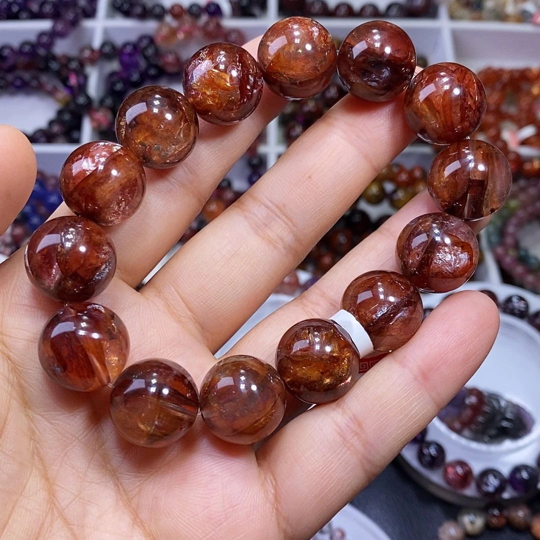 水晶手链未镶嵌牛血红胶花