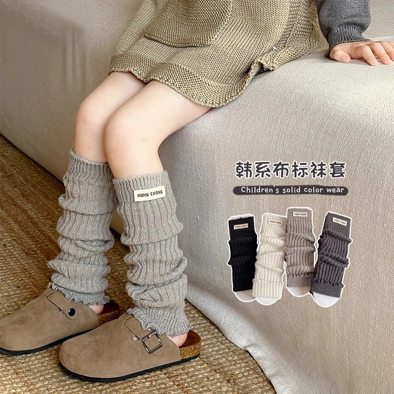 女童袜套春秋季女孩韩系ins布标小腿套儿童秋款白色百搭堆堆袜套