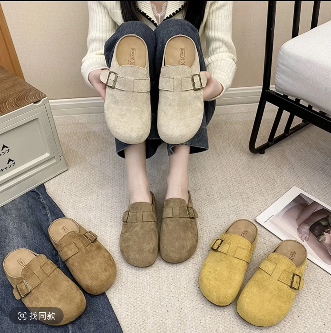 软底勃肯鞋女款2025年春夏新款泡芙鞋平底单鞋休闲鞋半拖鞋女鞋子