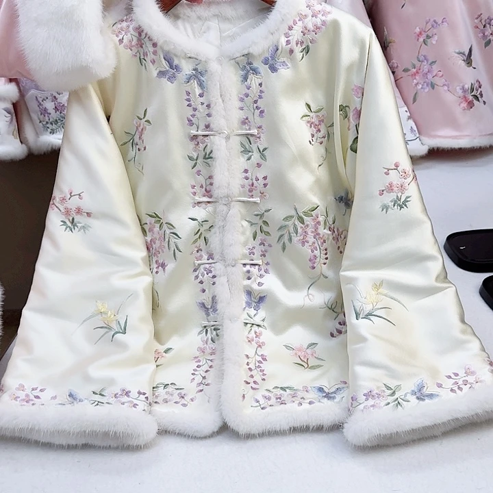 织绣真丝紫藤花棉服