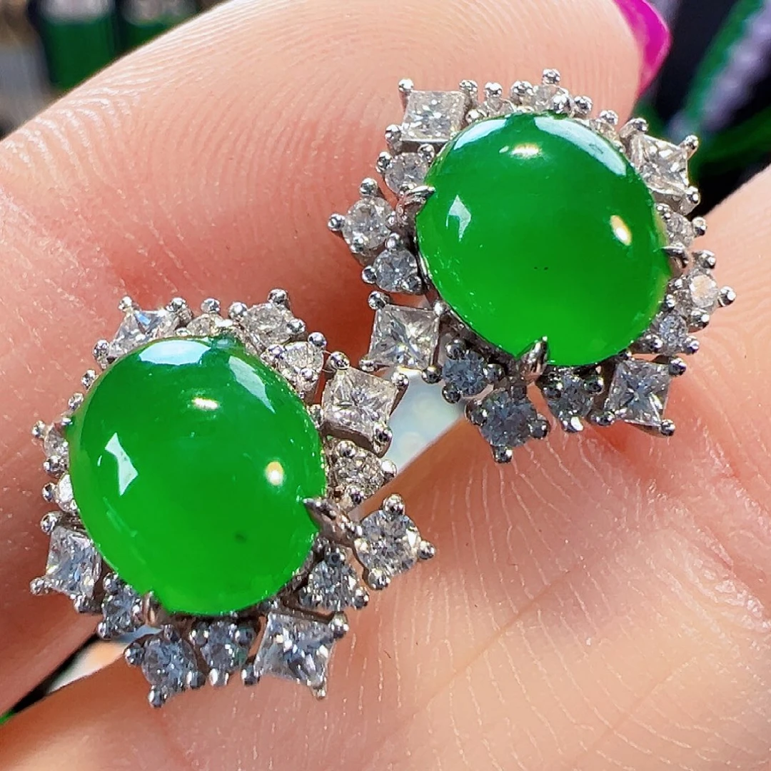 翡翠18K金镶嵌耳饰签收后24小时鉴赏期