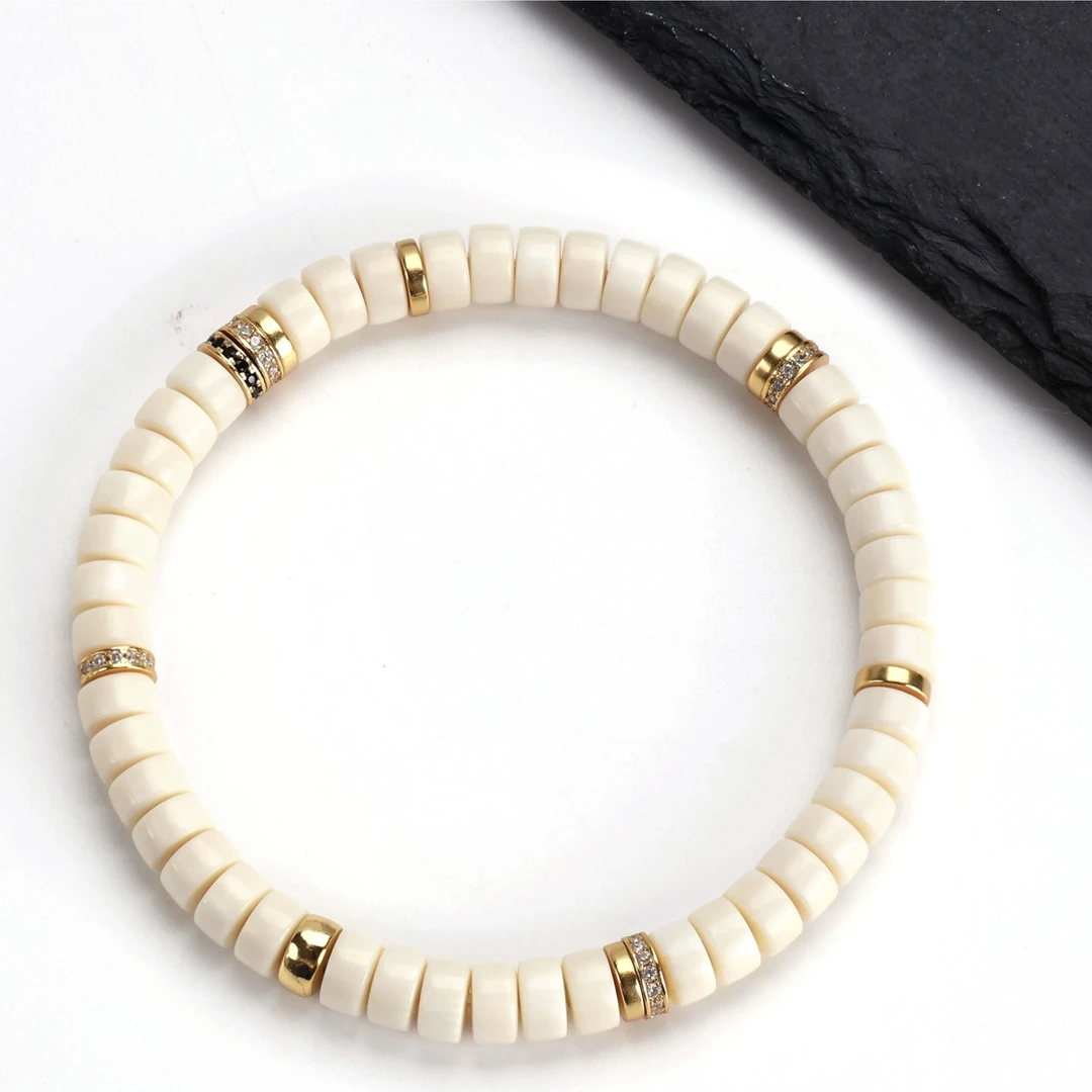 非金属珐琅手链 长毛药片手串精工单圈精致女款礼物手工百搭白色