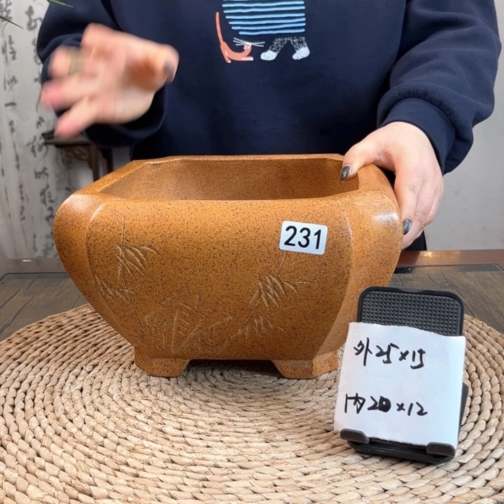 紫砂花盆柴烧特惠切角四方231