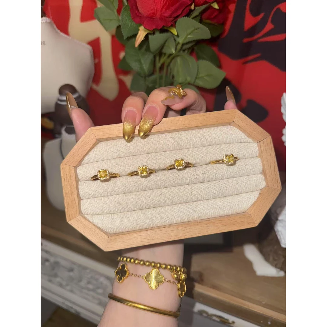 铜合金戒指 黄钻可调节戒指气质轻奢时尚百搭简约金色