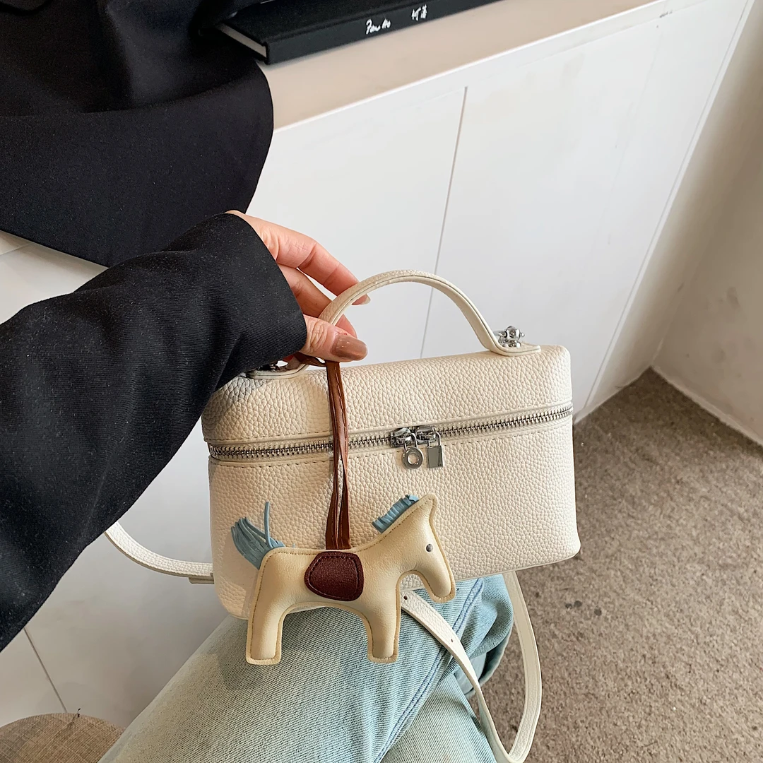 时尚荔枝纹手提小包包女新款2025简约盒子包小众高级感百搭斜挎包