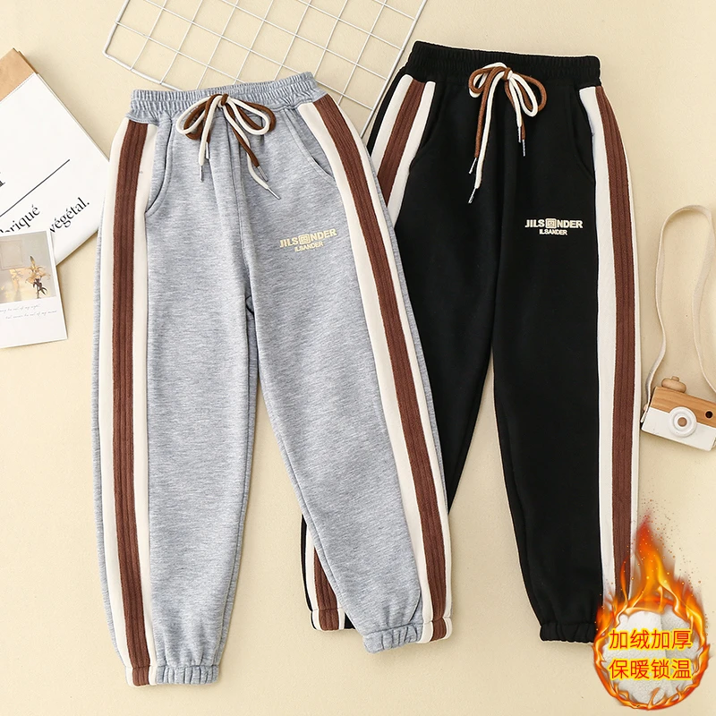 儿童加绒加厚保暖宽松休闲裤中小童童装洋气锁温秋冬运动裤春秋