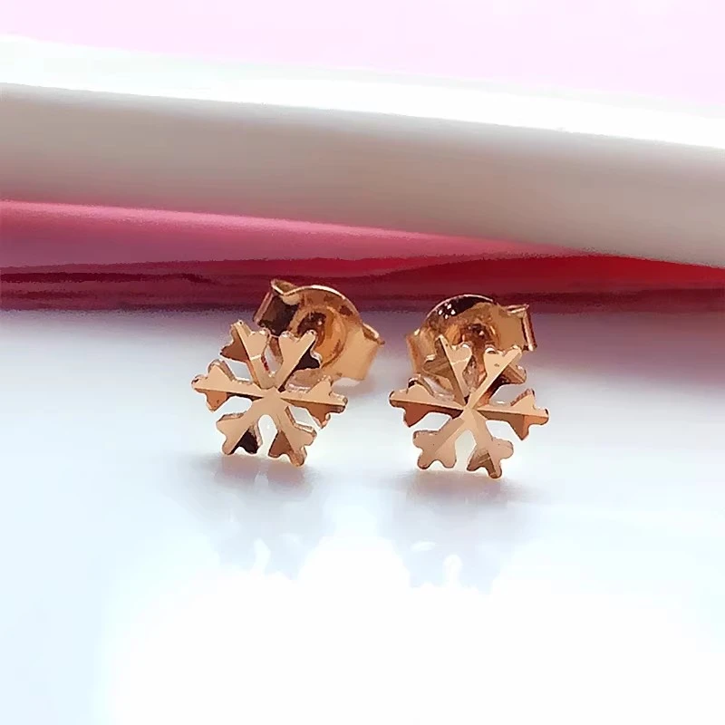 雪花耳钉时尚百搭14K玫瑰金气质耳饰