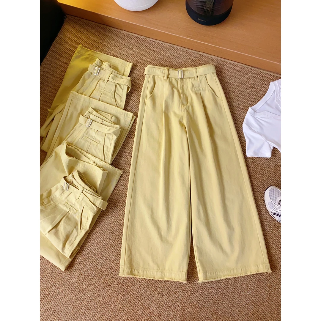 J3休闲裤女2025夏季新款毛边牛仔裤松弛感高腰宽松藏肉显瘦阔腿裤