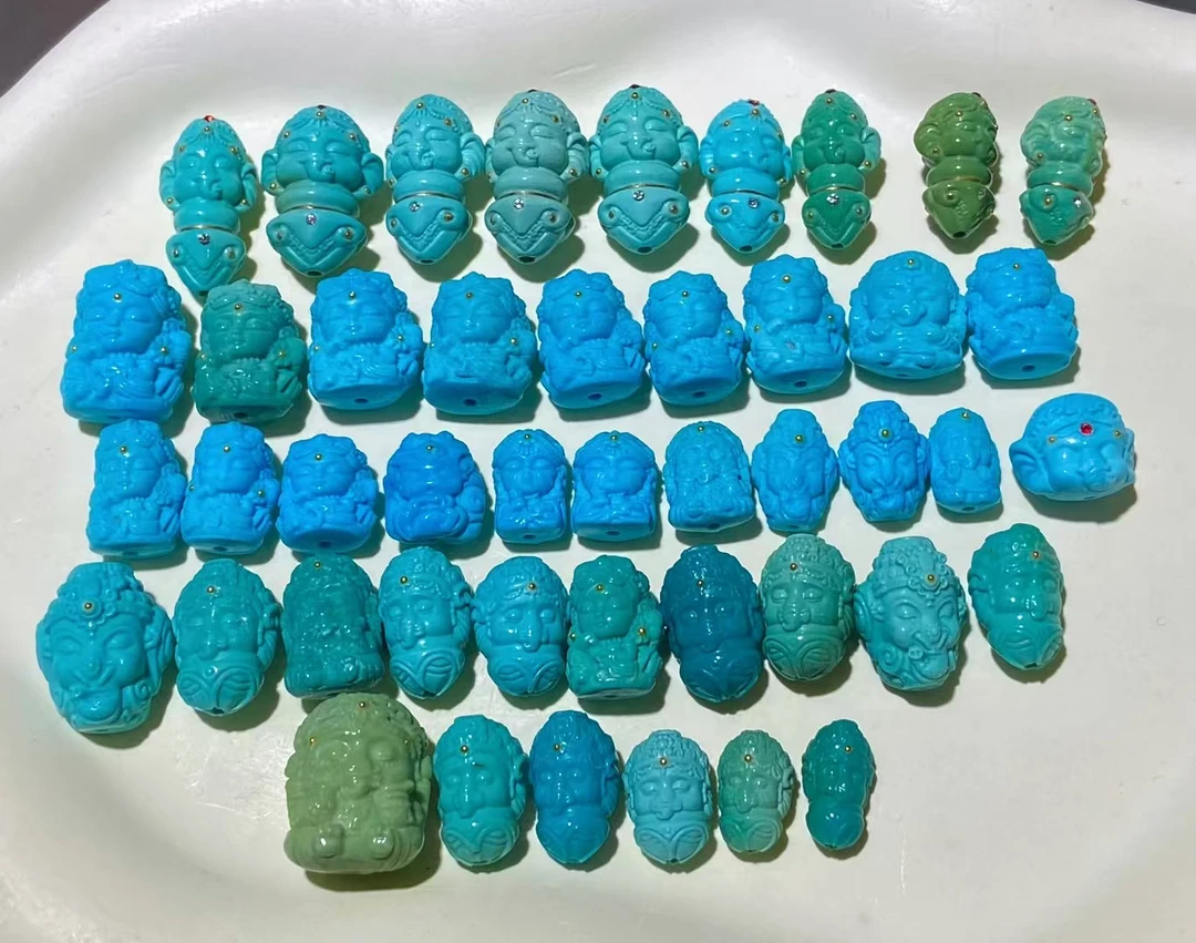 原矿绿松石雕刻件珠串文玩配饰吊坠挂件