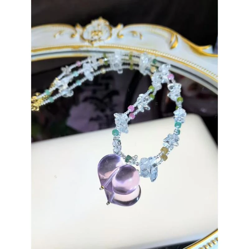 【金灿灿】（水遁）粉水屁桃海蓝项链M2