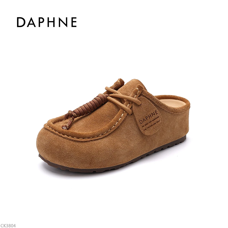 达芙妮新款日常个性包头拖中跟百塔舒适款女鞋LL