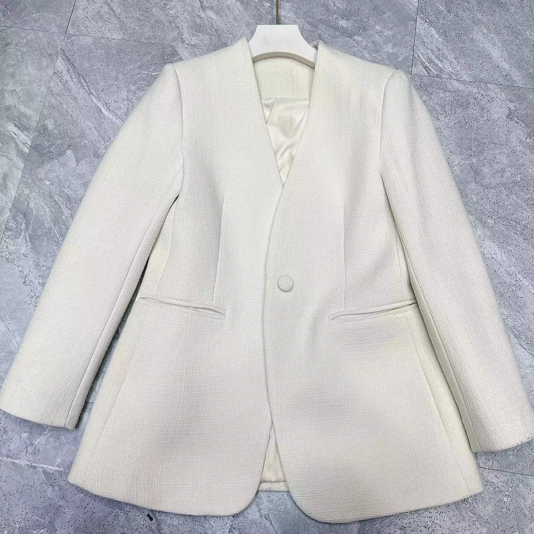 新款V领 单扣毛呢西服 休闲百搭