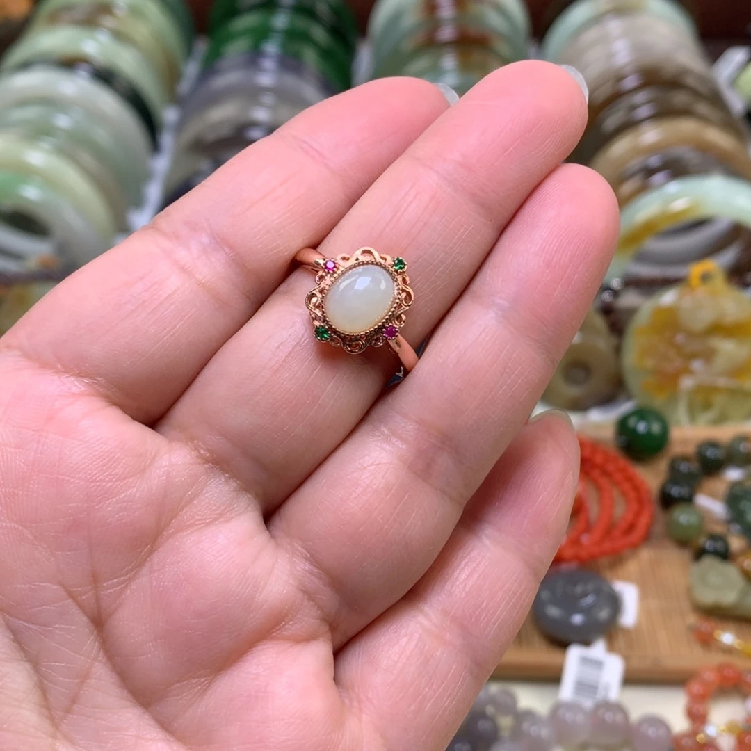 和田玉银S925镶嵌戒指