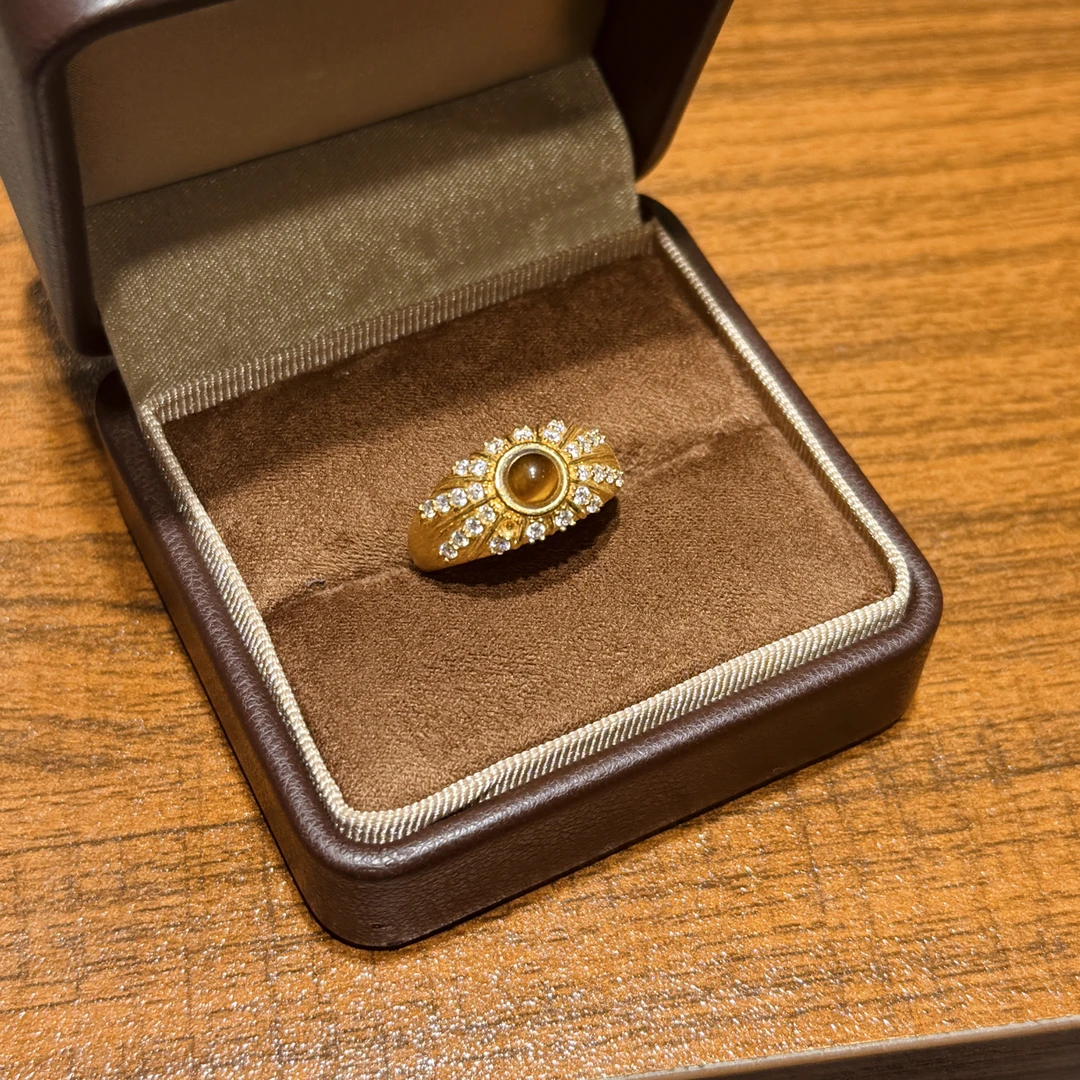 足金999拉丝虎眼点钻戒指送女生 圣诞礼物