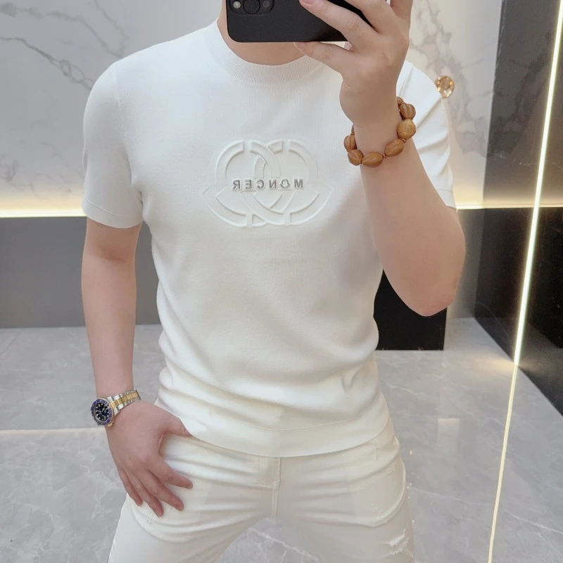 度尚-2025早秋新款男士高品质轻奢针织百搭打底时尚圆领短袖7915