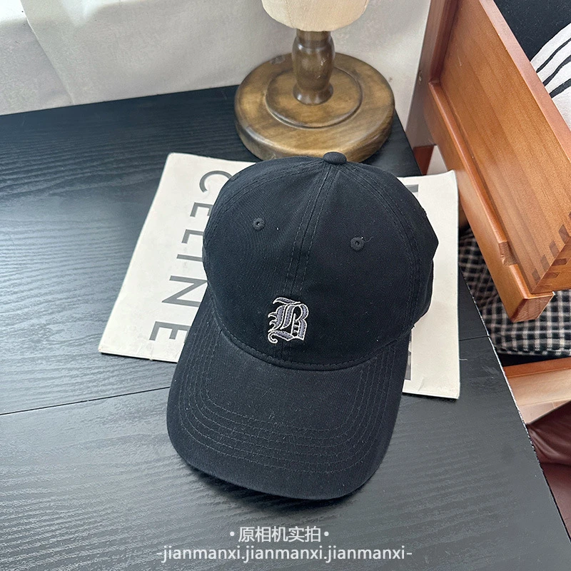 新款软顶字母刺绣棒球帽子男女情侣休闲黑色百搭显脸小鸭舌帽潮