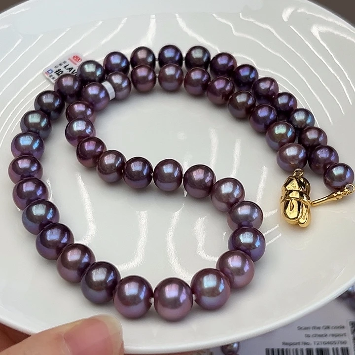 银S925镶嵌颈饰淡水珍珠9-11帝王紫
