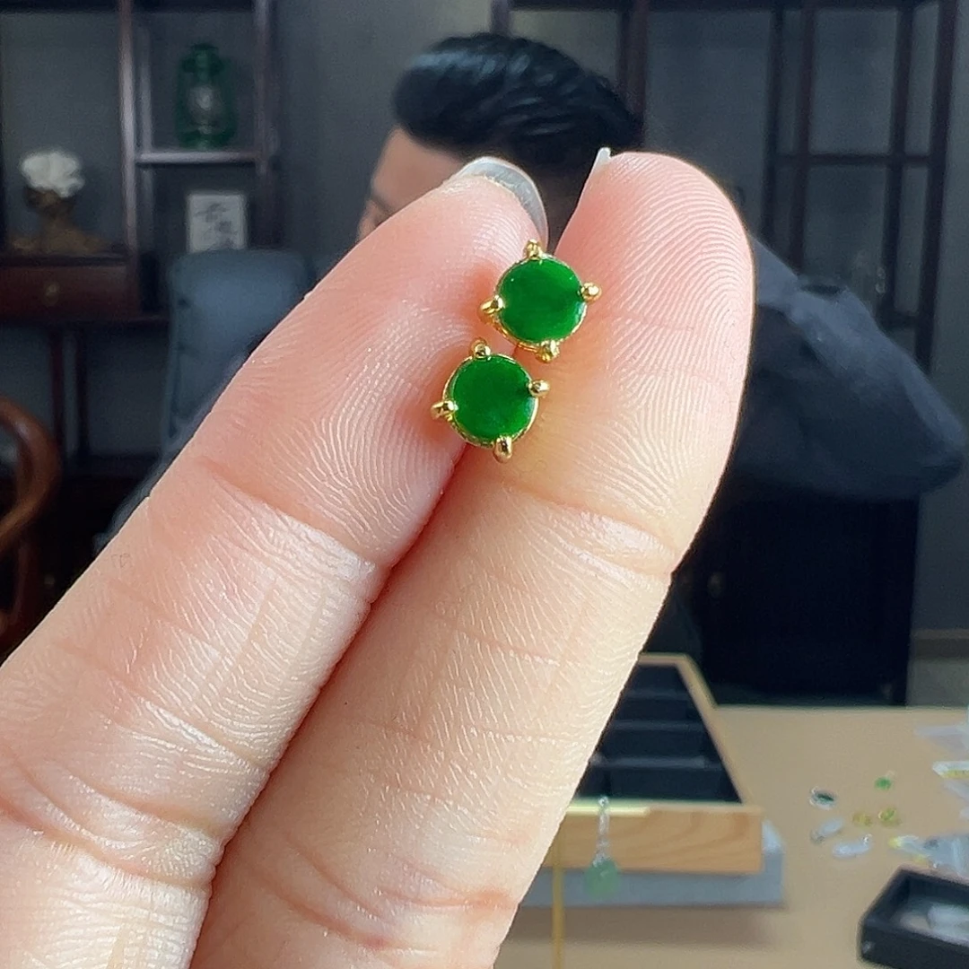 翡翠银S925镶嵌耳饰耳环55