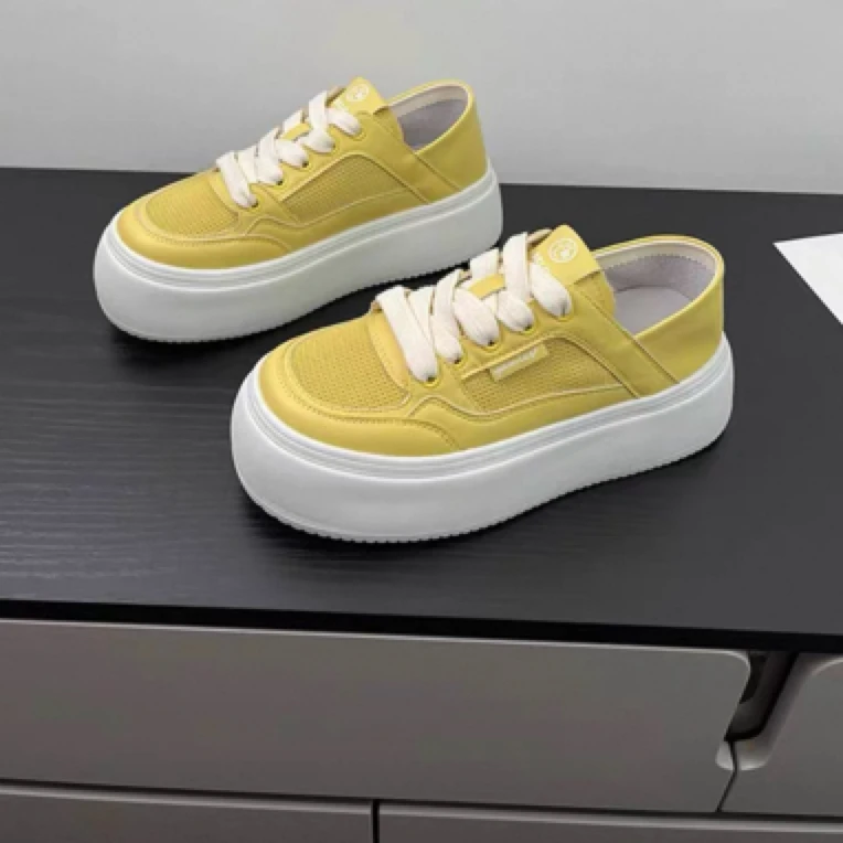 银弟，厚底软底两穿网面透气小白鞋