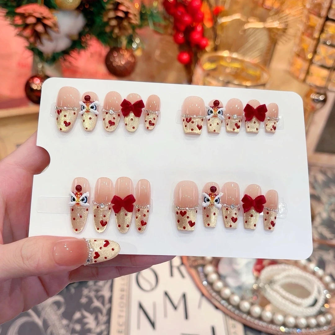 【心悦醒狮】纯手工穿戴美甲光疗美甲贴新年跨年高级氛围指甲贴