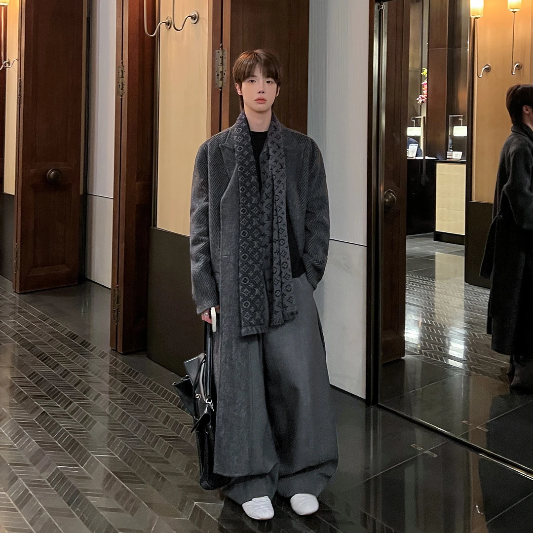 高林凡 中长款呢大衣外套韩版宽松休闲百搭男女同款加厚风衣