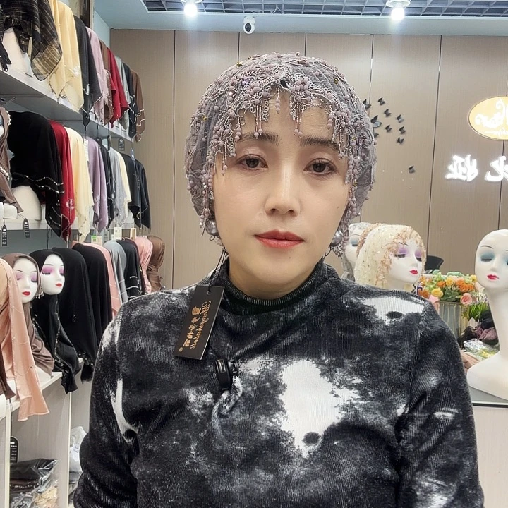 纯棉紫灰色绑带帽子高端款