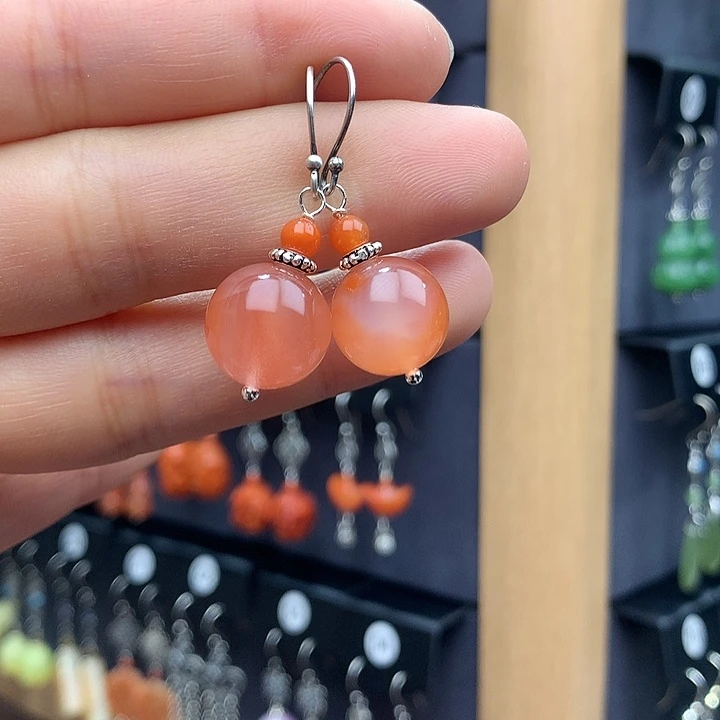 南红玛瑙耳饰银S925镶嵌