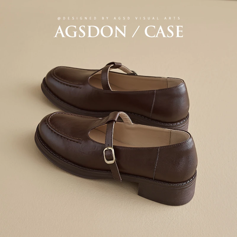 /奥古狮登玛丽珍单鞋女2025新款秋季爆款小皮鞋子粗跟通勤乐福鞋Q